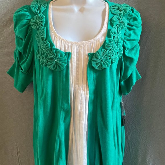 INC International Concepts Sweaters - INC, Green cardigan with attached white shirt, Sz